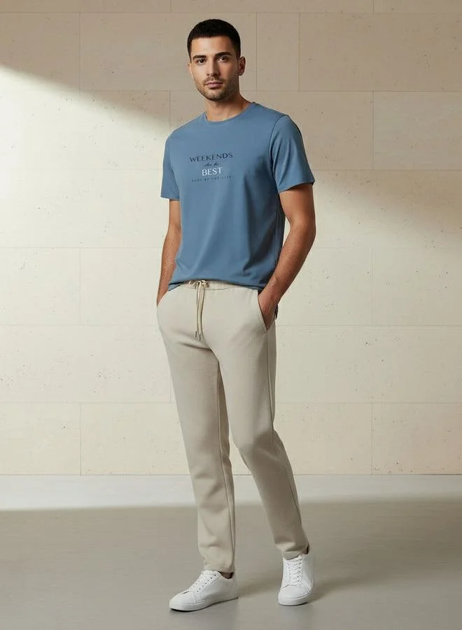 Iconic Iconic Men Slim Fit Round Neck Short Sleeve Slogan Print T-shirt